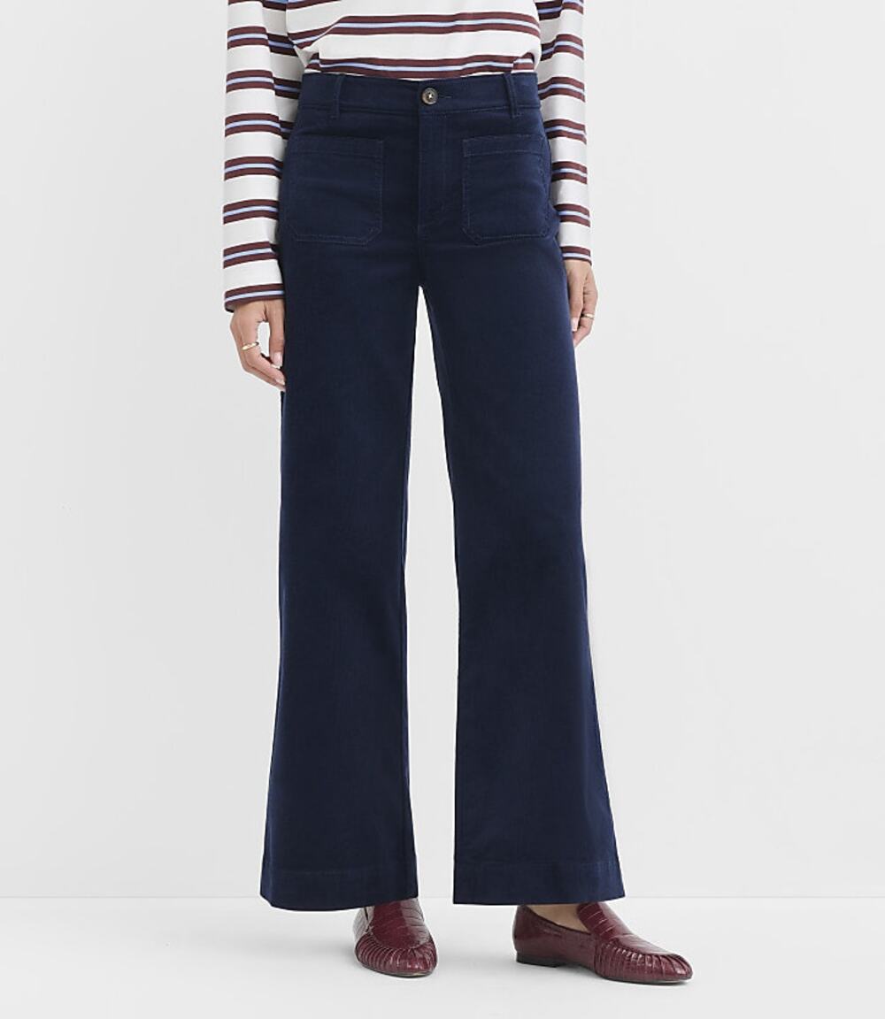 Preppy Brushed Corduroy Wide Leg Deep Space Blue Ann Taylor Loft Palmer Pants